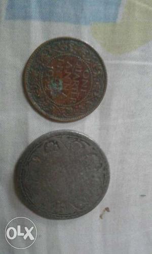 Two Silver Round Indian Paise Coins