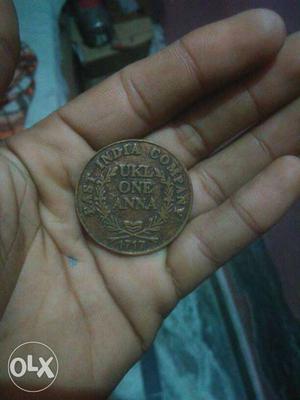 Year  one Anna Indian coin