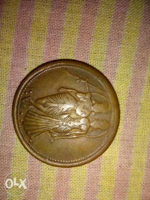 Gold-colored Hindu Deity Embossed Coin