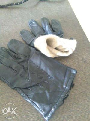 Men's pure leather gloves, woolen lining