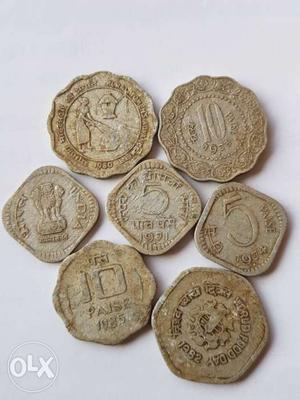 Old coin 1 piece 20 paise 3 piece 10 paise 3 piece 5 paise