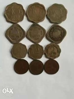 Twelve Indian Paise Coin Collection