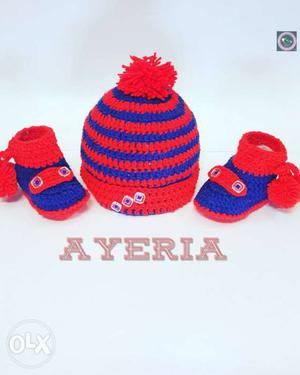 Baby woolen cap with booties can me made in any not used.new