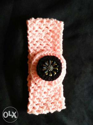 Black And Pink Knit Beaded Headband