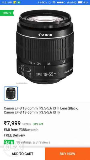 Black Canon EF-S mm Camera Lens Screenshot