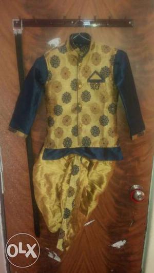 Boy's Golden And Blue Traditional Dress and Red & Blue party