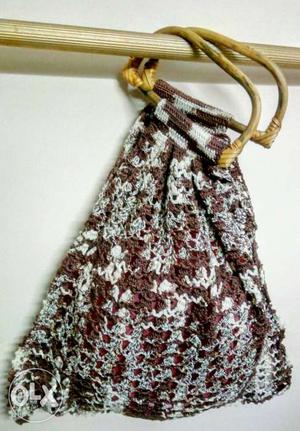 Brand New White And Brown Knitted Bag