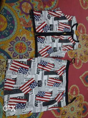 Brand new skirt top america flag prints two piece