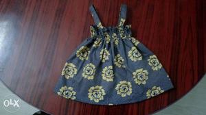 Girl's Blue And Yellow Floral Print Sleeveless Dress