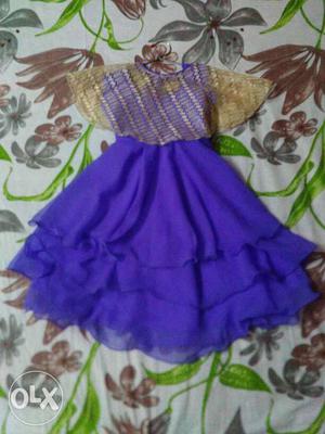 NEW Self stich purple color frock,for 5-6 year girl