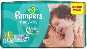 Pampers (L size)(9-14kg) - 60 diapers pack MRP Rs