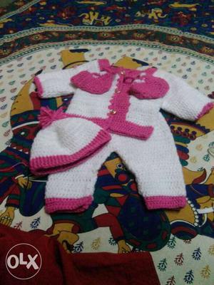 Pink And White Knitted Onesie