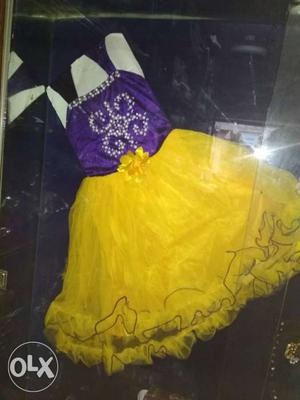 Purple And Yellow Sleeveless Midi Dress