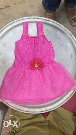 Toddler's Pink Floral Accent Sheer Sleeveless Dress