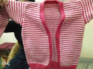 Toddler's Red And White Striped Print Sweater(Hand Knitted