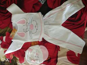 Toddler's White And Pink Footie Pajama Set