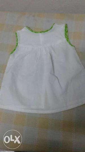 White And Green Sleeve Less Mini Dress