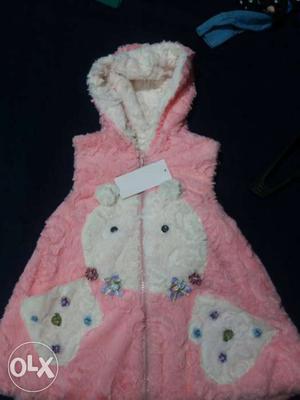 White And Pink Zip-up Parka Jacket
