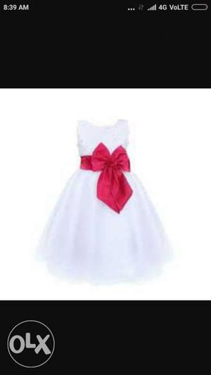 Women's White And Red Bow Accent Dress
