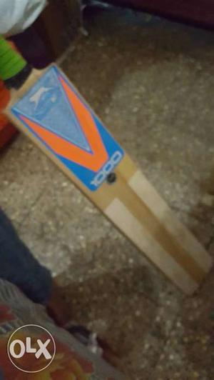 Brown And Blue Wooden Cricket Bat