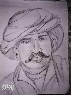 Man Wearing Turban Portrait Sketch