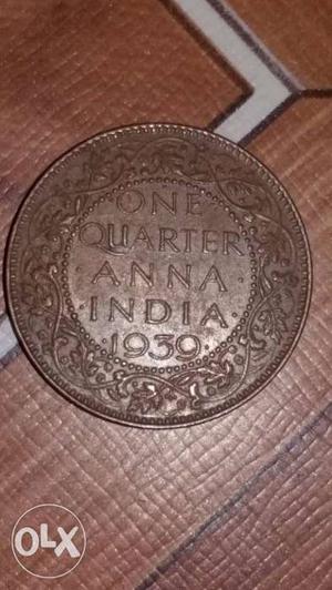 One Quarted Anna India  Coin