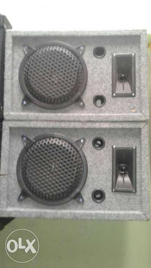 Two Gray And Black PA Speakers