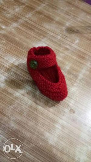 Baby's Unpaired Knitted Red Bootees
