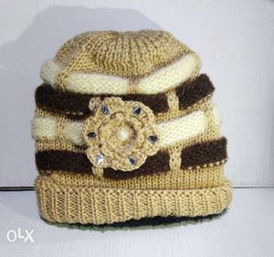 Beige And Brown Knitted Hat