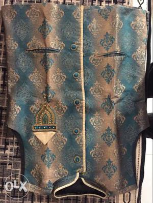 Blue And Brown Damask-printed Vest