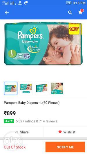 Brand New Pampers Dry Large Size Diapers 60 Pcs) Jumbo Pak