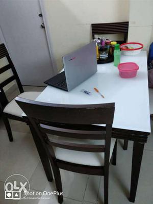 Grey And Brown Wooden Dining Set, Grey Laptop Computer