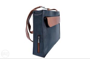 Blue And Brown Leather Tote hand Bag,office use by shreejee