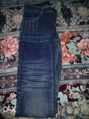 Blue Denim Straight-cut Jeans