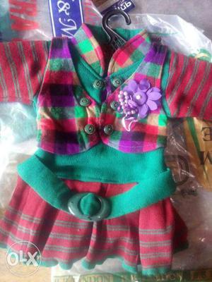 Girl's Green, Red, And Purple Bolero With Dress
