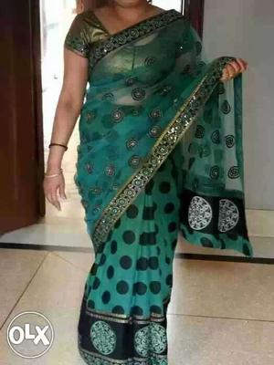 Green And Black Sari