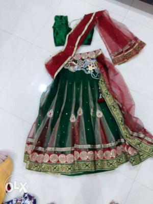 Green And Multicolored Ghagra Choli Traditional Dress