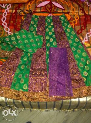 Green, Purple, And Green Floral Traditional Dress LENGHA