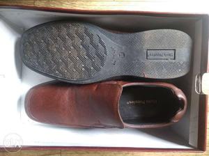 Pair Of Brown Leather Slip-on Dress Shoes With Box