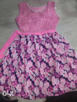 Pink And Pink Sleeveless Dress
