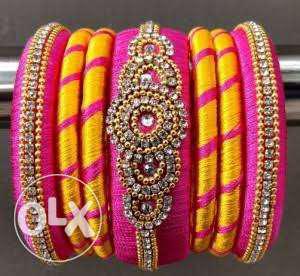 Pink And Yellow Bangle Bracelet