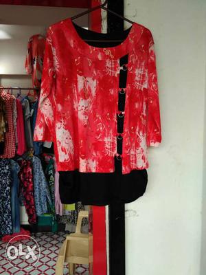 Red and Black colour imported fabric top