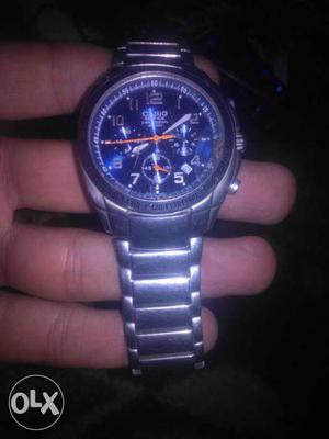 Round Grey Chronograph Casio Watch With Silver Link Bracelet