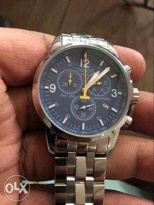 Round Silver-colored Tissot Chronograph Watch With Link