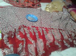 Silver-colored And Red Traditional Dress