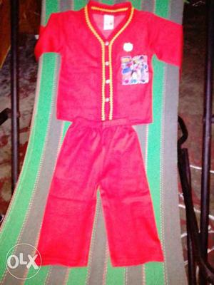 Toddler's Red Long-sleeved Shirt And Red Pants