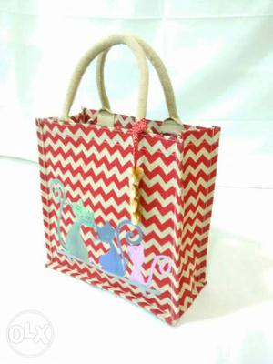 White And Red Chevron Tote Bag