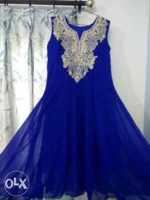 Women's Blue Floral Sleeveless Dress