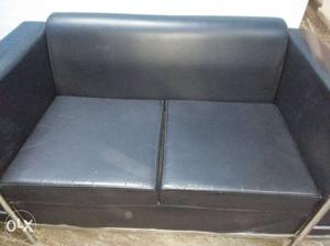 3+2 seater sofa 2 year old. Black PU leather. Blue cover is