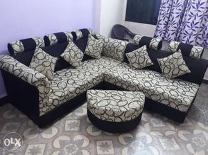 Beige And Black Fabric Sectional Sofa